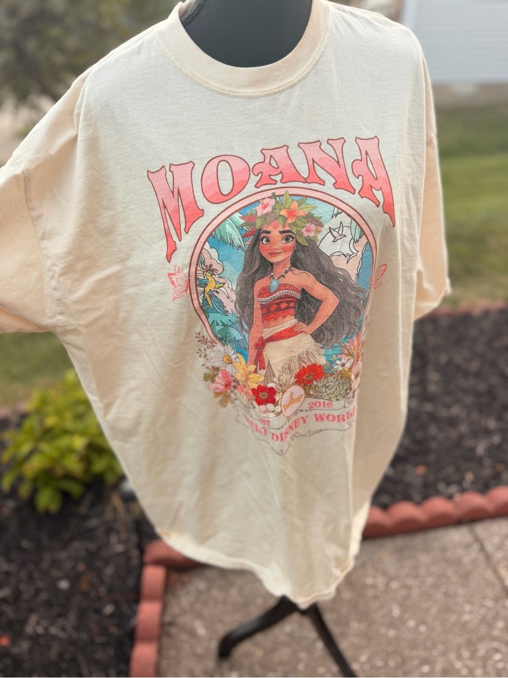 Comfort Colors Cream Moana Graphic Tee with Pink Lettering